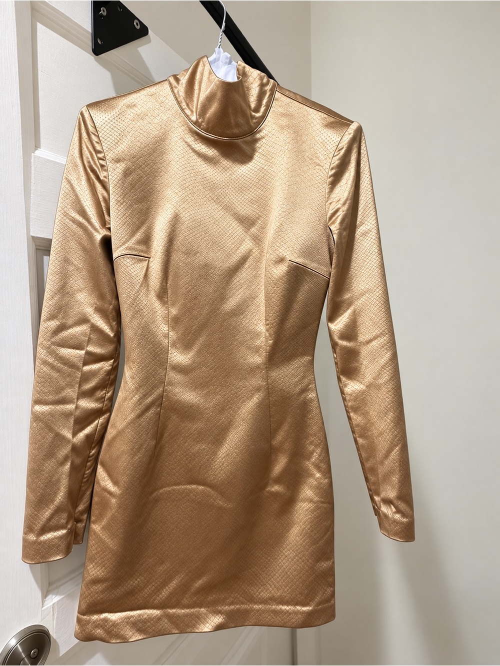 ELISABETTA FRANCHI sexy bronze Long Sleeve high Neck Mini Dress